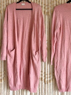 VILA Pink Longline Feminine Long Sleeve  Cozy Layering Long Length Open Cardigan